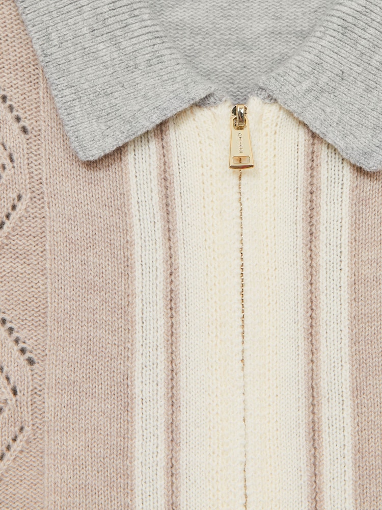 Hellbeige/Weiß - Reiss – Tennant – Strickjacke mit Colourblock-Design und durchgehendem Reißverschluss aus Wolle - Bild 6 von 6 Hellbeige/Weiß - Reiss – Tennant – Strickjacke mit Colourblock-Design und durchgehendem Reißverschluss aus Wolle - Bild 6 von 6