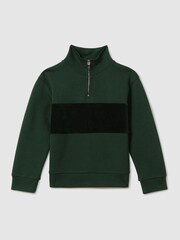 Reiss Emerald Green Selin 13-14 yrs Slim Fit Half-Zip Funnel Neck Velour Sweatshirt - Image 1 of 4