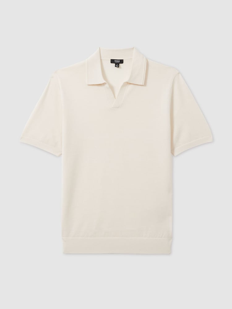 Reiss Snow White Duchie Merino Wool Open Collar Polo Shirt - Image 2 of 6