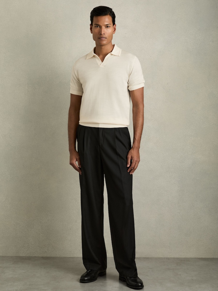 Reiss Snow White Duchie Merino Wool Open Collar Polo Shirt - Image 3 of 6