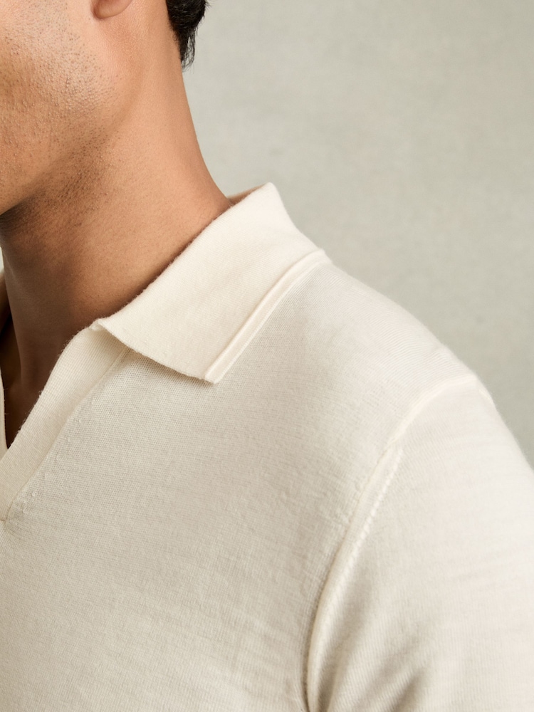 Reiss Snow White Duchie Merino Wool Open Collar Polo Shirt - Image 4 of 6