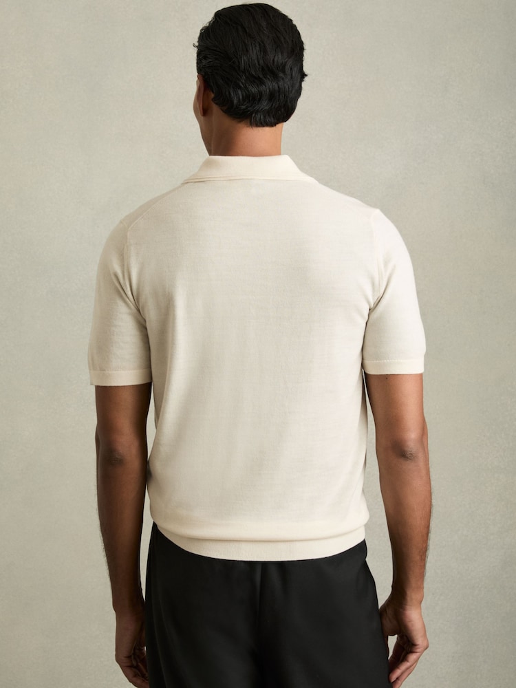 Reiss Snow White Duchie Merino Wool Open Collar Polo Shirt - Image 5 of 6