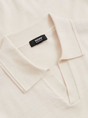 Reiss Snow White Duchie Merino Wool Open Collar Polo Shirt - Image 6 of 6