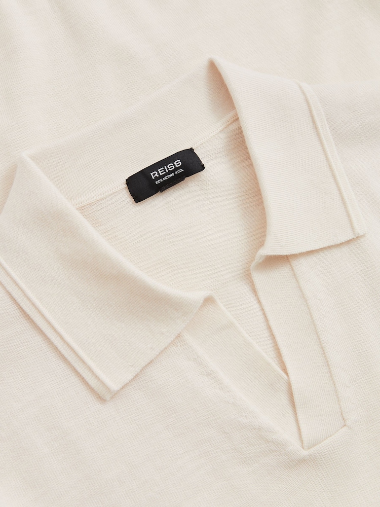 Reiss Snow White Duchie Merino Wool Open Collar Polo Shirt - Image 6 of 6