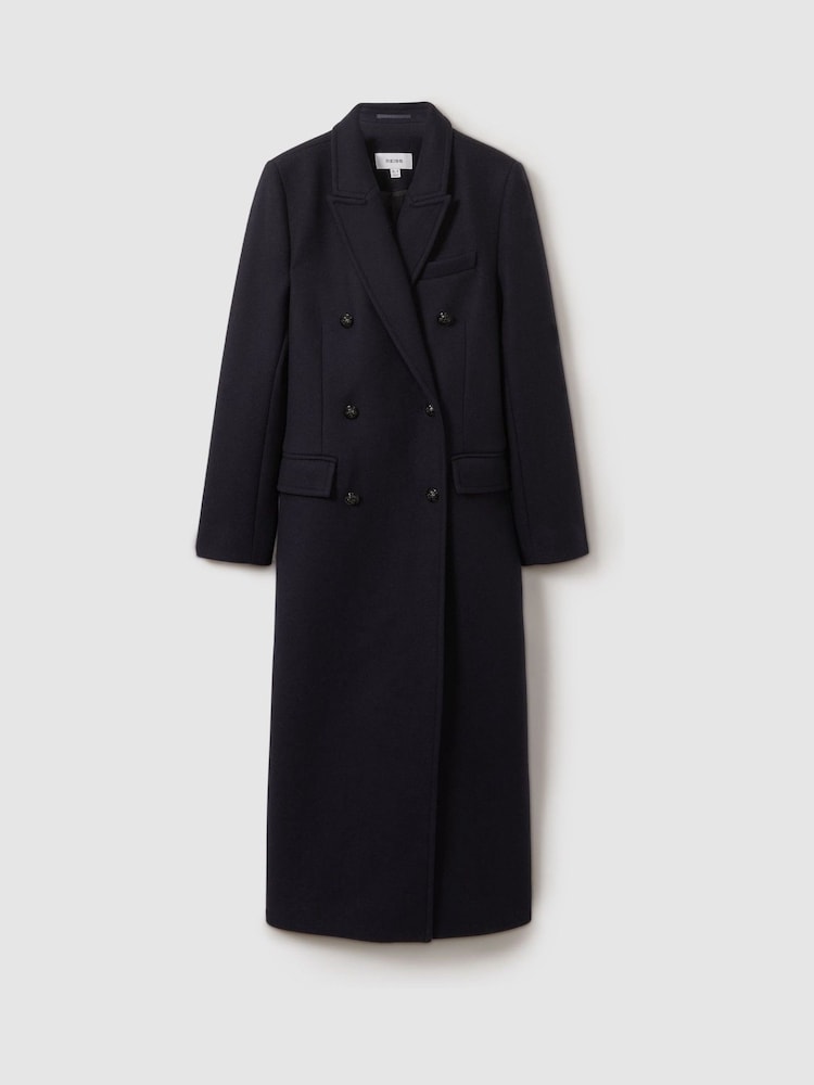 Reiss Navy Florence Wool-blend Twill Double-Breasted Coat - Image 2 of 6