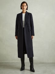 Reiss Navy Florence Wool-blend Twill Double-Breasted Coat - Image 3 of 6