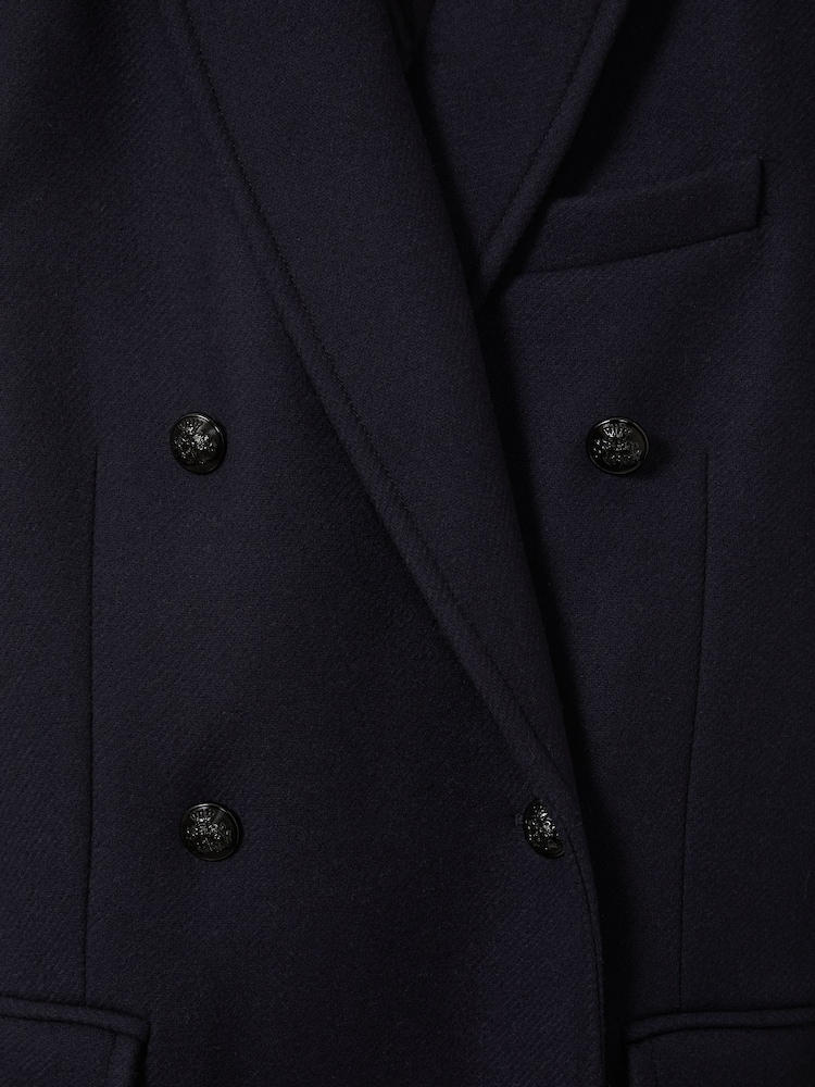 Reiss Navy Florence Wool-blend Twill Double-Breasted Coat - Image 6 of 6