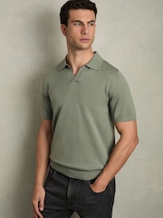 Reiss Herb Green Duchie Merino Wool Open Collar Polo Shirt - Image 1 of 8