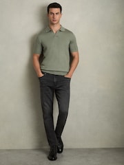 Reiss Herb Green Duchie Merino Wool Open Collar Polo Shirt - Image 3 of 8