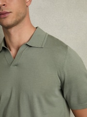 Reiss Herb Green Duchie Merino Wool Open Collar Polo Shirt - Image 4 of 8