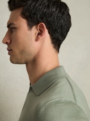 Reiss Herb Green Duchie Merino Wool Open Collar Polo Shirt - Image 6 of 8
