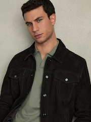 Reiss Herb Green Duchie Merino Wool Open Collar Polo Shirt - Image 7 of 8
