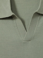 Reiss Herb Green Duchie Merino Wool Open Collar Polo Shirt - Image 8 of 8
