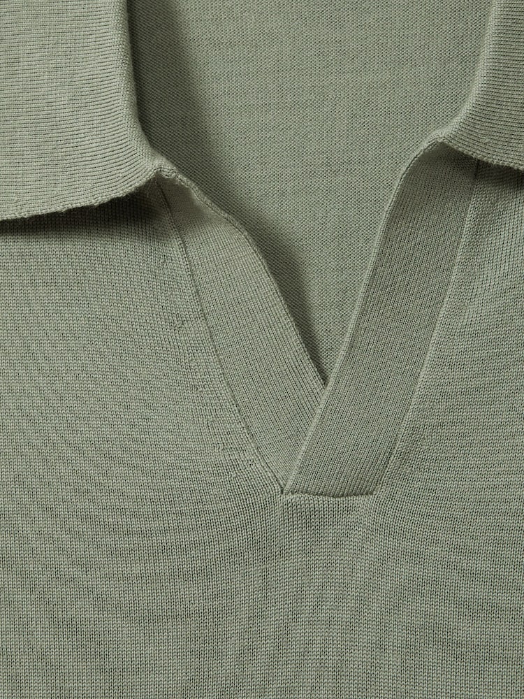 Reiss Herb Green Duchie Merino Wool Open Collar Polo Shirt - Image 8 of 8