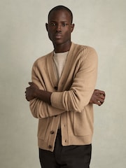 Kamelje rjav - Reiss Nimbus Wool-Blend Ridge-Seam pletena jopa - Slika 1 iz 7