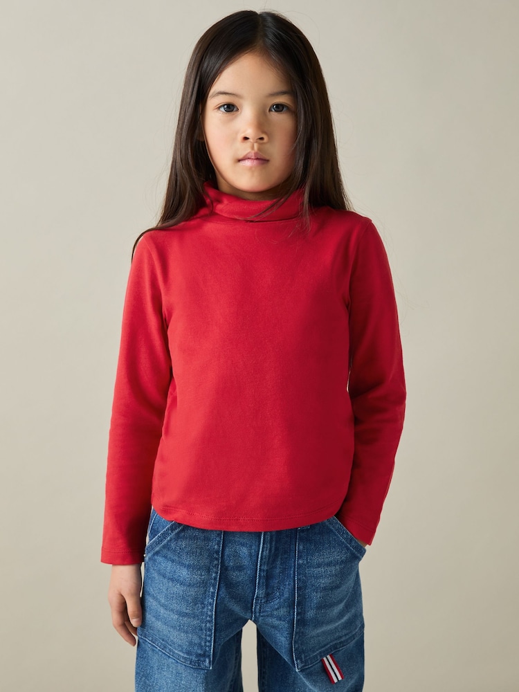 Reiss Red Carey 4-9 yrs Cotton-Jersey Roll-Neck Top with Stretch - Image 1 of 4