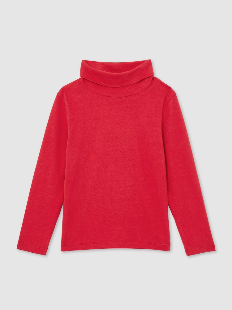 Reiss Red Carey 4-9 yrs Cotton-Jersey Roll-Neck Top with Stretch - Image 2 of 4
