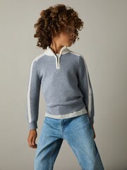 Reiss Blue/White Carnellis Zipped Funnel-Neck Jumper with Wool and Cotton - Image 2 of 4