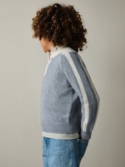 Reiss Blue/White Carnellis Zipped Funnel-Neck Jumper with Wool and Cotton - Image 3 of 4