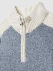 Reiss Blue/White Carnellis Zipped Funnel-Neck Jumper with Wool and Cotton - Image 4 of 4