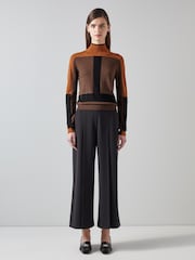 LK Bennett Selma Conker Multi Turtle Neck Blocked Polo Brown Jumper - Image 1 of 4