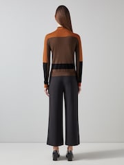 LK Bennett Selma Conker Multi Turtle Neck Blocked Polo Brown Jumper - Image 2 of 4