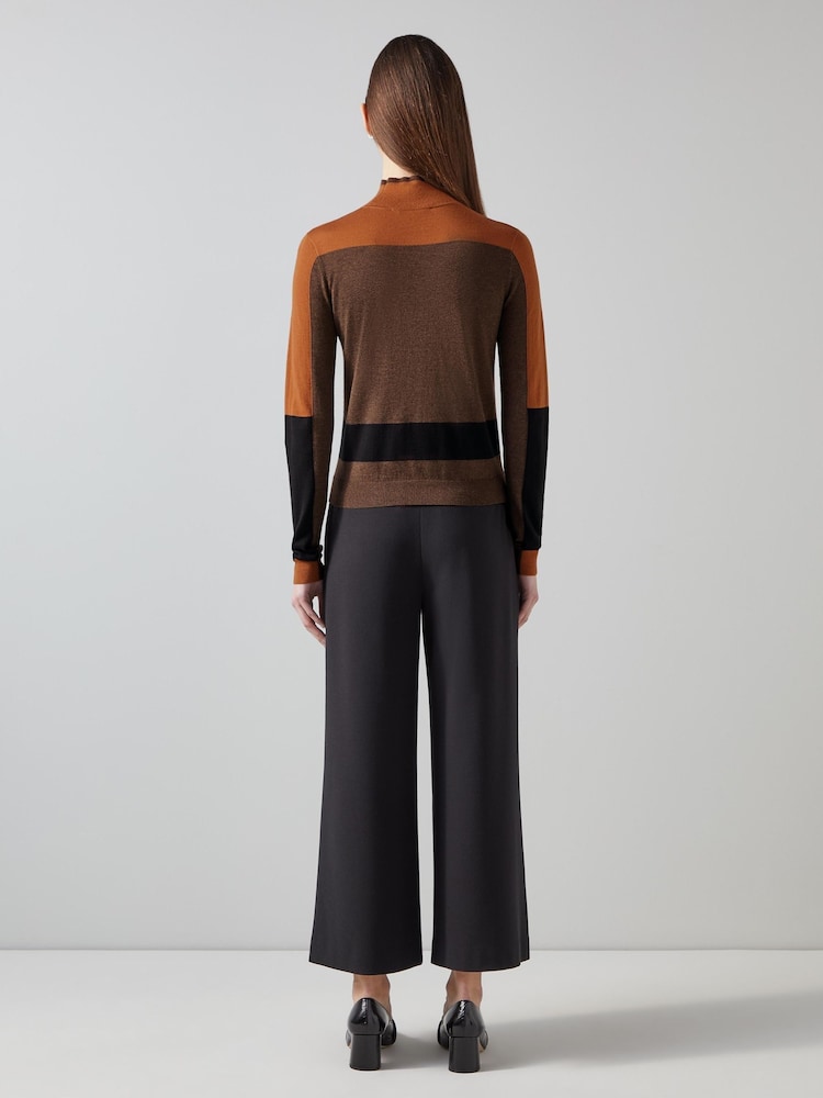 LK Bennett Selma Conker Multi Turtle Neck Blocked Polo Brown Jumper - Image 2 of 4