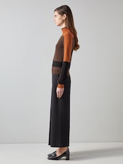 LK Bennett Selma Conker Multi Turtle Neck Blocked Polo Brown Jumper - Image 3 of 4