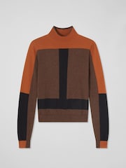 LK Bennett Selma Conker Multi Turtle Neck Blocked Polo Brown Jumper - Image 4 of 4