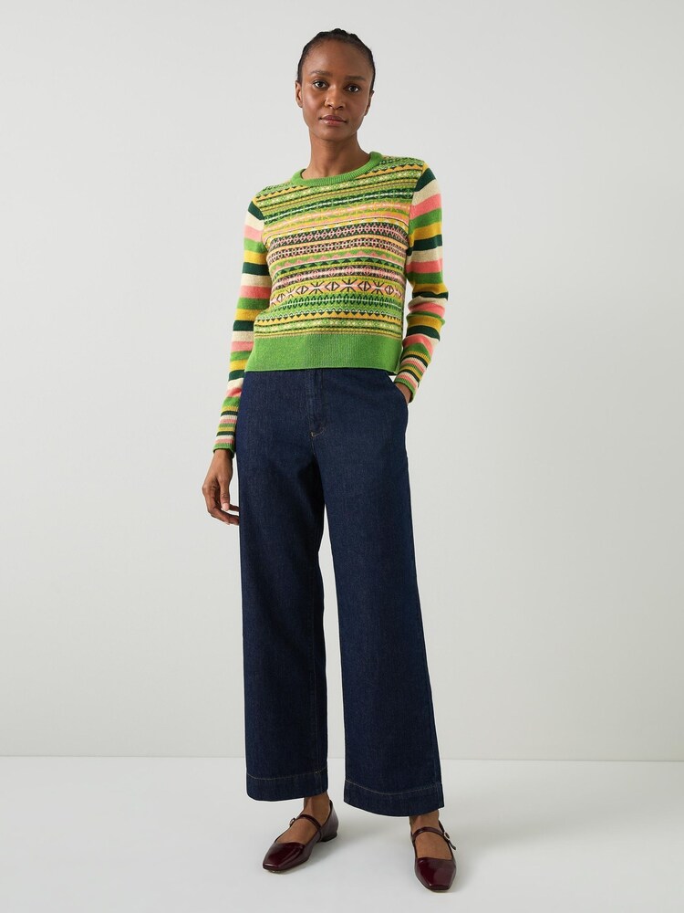 LK Bennett Green Josephine Multi Fairisle Pattern And Stripe Sweater - Image 1 of 3