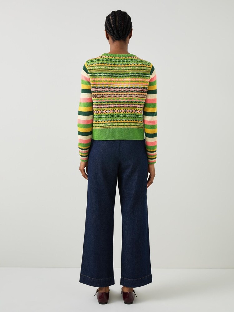 LK Bennett Green Josephine Multi Fairisle Pattern And Stripe Sweater - Image 2 of 3