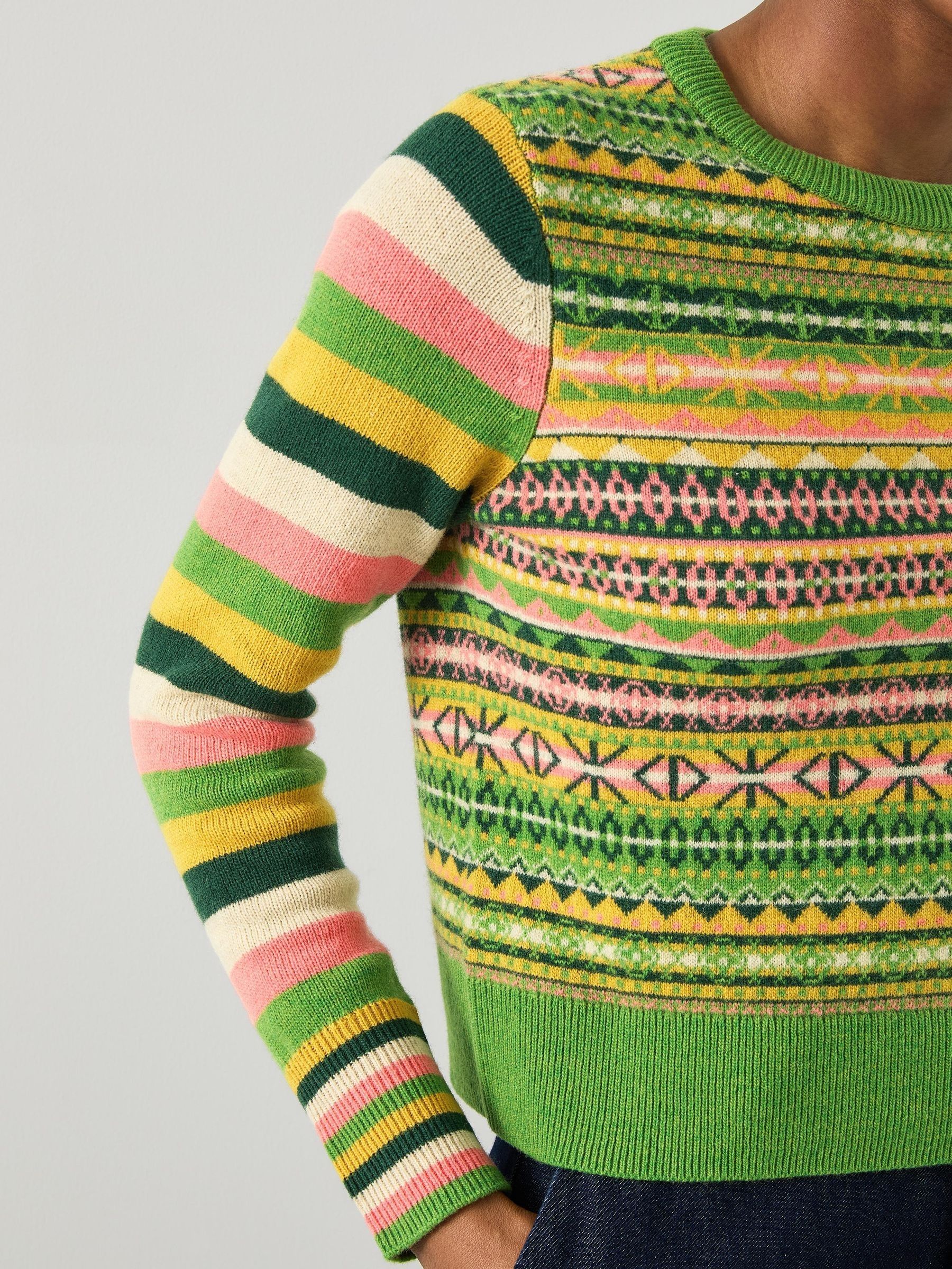 Buy LK Bennett Green Josephine Multi Fairisle Pattern And Stripe Sweater from Next Oman