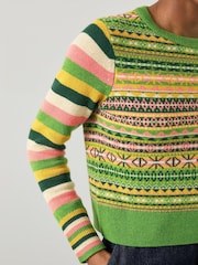 LK Bennett Green Josephine Multi Fairisle Pattern And Stripe Sweater - Image 3 of 3