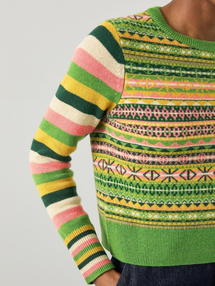 LK Bennett Green Josephine Multi Fairisle Pattern And Stripe Sweater - Image 3 of 3