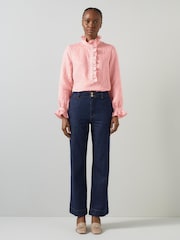 LK Bennett Pink Camille Stripe Linen Blend Blouse - Image 1 of 4
