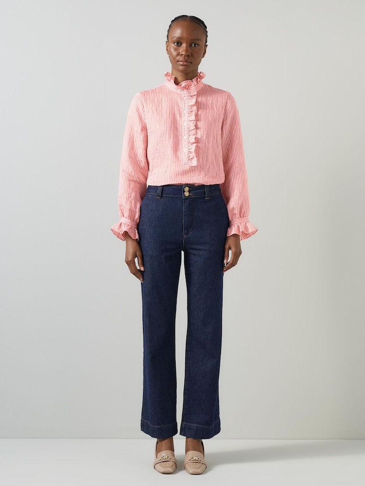 LK Bennett Pink Camille Stripe Linen Blend Blouse - Image 1 of 4