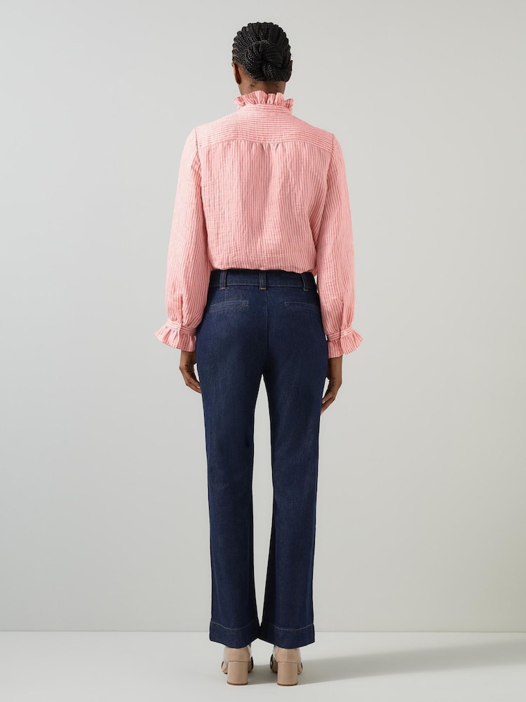 LK Bennett Pink Camille Stripe Linen Blend Blouse - Image 2 of 4