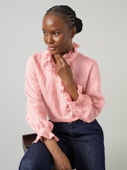 LK Bennett Pink Camille Stripe Linen Blend Blouse - Image 3 of 4
