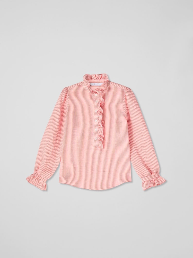 LK Bennett Pink Camille Stripe Linen Blend Blouse - Image 4 of 4