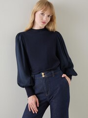 LK Bennett Blue Erica Spring Mixed Media Knitted Top - Image 3 of 3