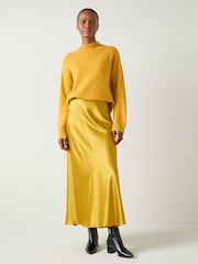 LK Bennett Yellow LK Bennett Yellow Blythe Tawny Gold Satin Bias Midi Skirt - Image 1 of 4