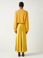 LK Bennett Yellow LK Bennett Yellow Blythe Tawny Gold Satin Bias Midi Skirt - Image 2 of 4