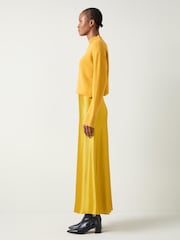 LK Bennett Yellow LK Bennett Yellow Blythe Tawny Gold Satin Bias Midi Skirt - Image 3 of 4