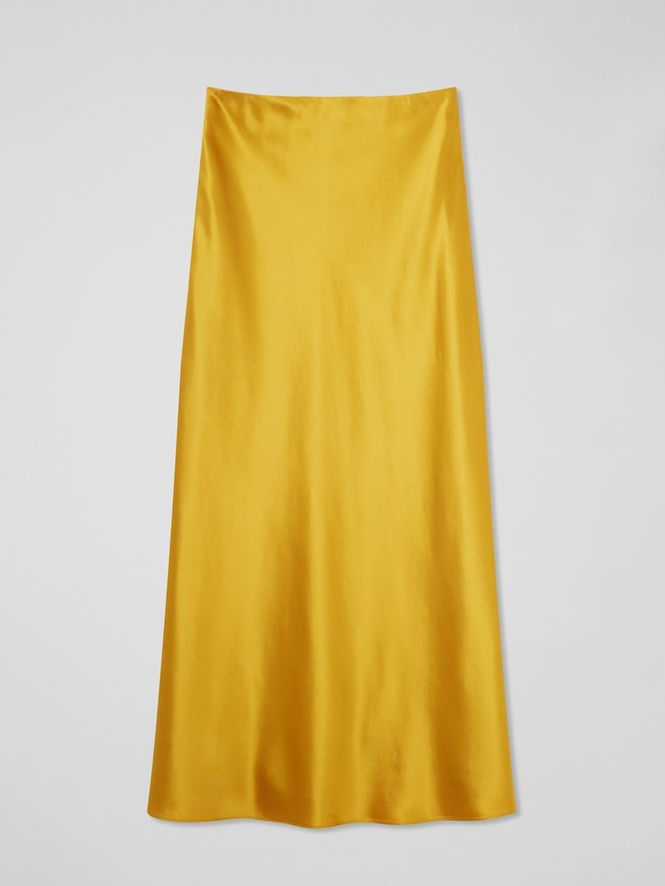 LK Bennett Yellow LK Bennett Yellow Blythe Tawny Gold Satin Bias Midi Skirt - Image 4 of 4
