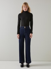 LK Bennett Black Lacey Gathered Shoulder Turtle Neck Jersey Top - Image 1 of 3