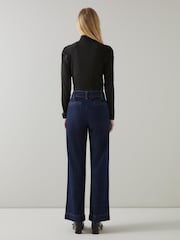 LK Bennett Black Lacey Gathered Shoulder Turtle Neck Jersey Top - Image 2 of 3