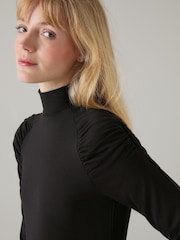 LK Bennett Black Lacey Gathered Shoulder Turtle Neck Jersey Top - Image 3 of 3