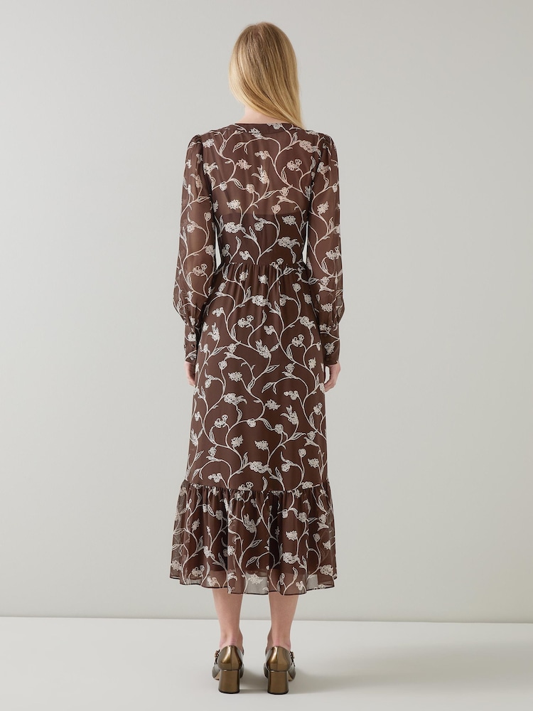 LK Bennett LK Bennett Brown Lucian Chocolate And Birch Sketchy Flower Print Tiered Dress - Bild 2 von 3 LK Bennett LK Bennett Brown Lucian Chocolate And Birch Sketchy Flower Print Tiered Dress - Bild 2 von 3