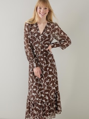 LK Bennett LK Bennett Brown Lucian Chocolate And Birch Sketchy Flower Print Tiered Dress - Bild 3 von 3