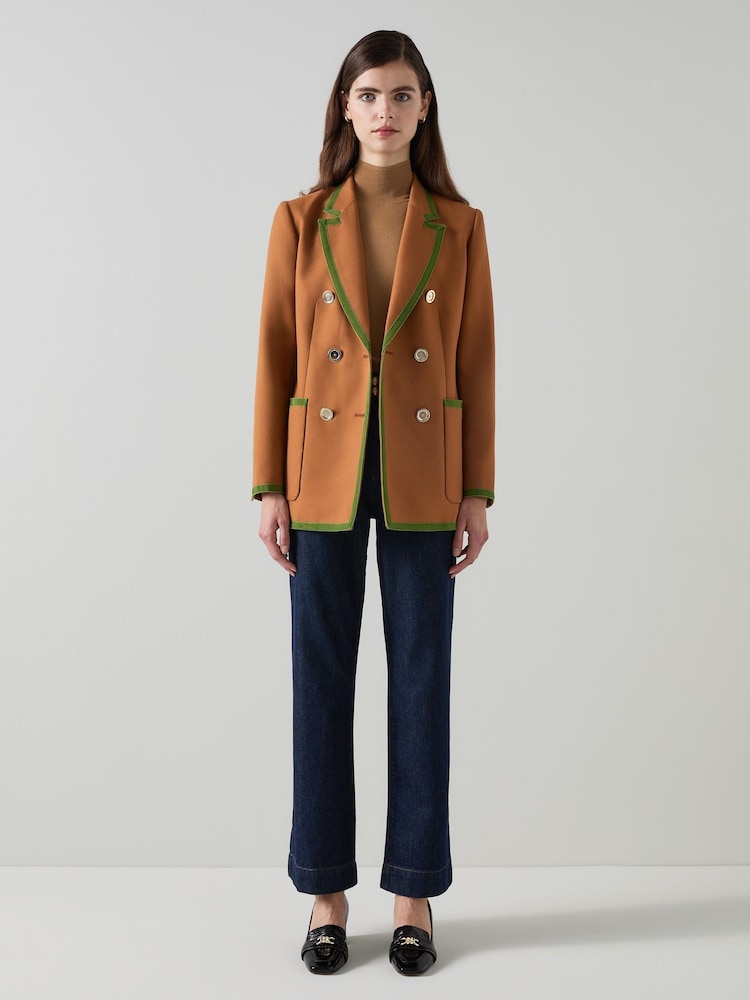 LK Bennett Cordelia Cognac Grosgrain Edged Brown Blazer - Image 1 of 3